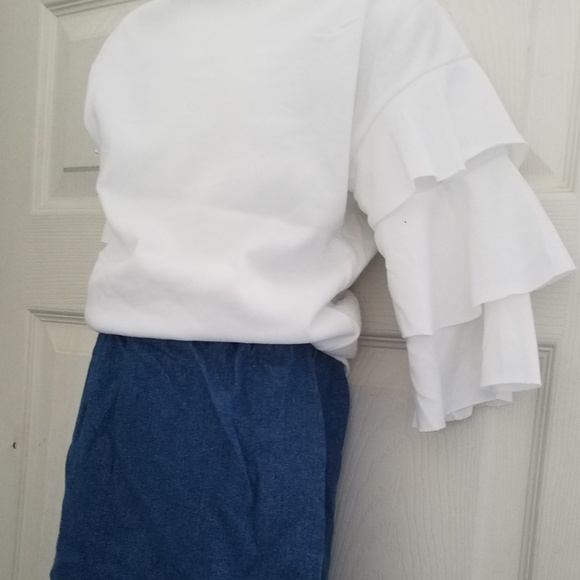 Girls Jean Skirt with White Ruffle Sleeve Top 5-6 - Picture 3 of 6